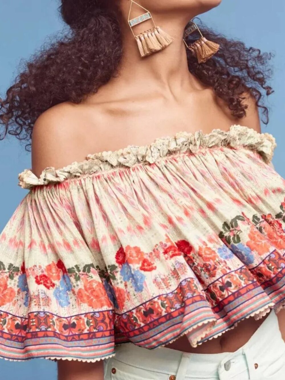 Anthropologie Bhanuni By Jyoti Villa Off-Shoulder Midi Top S Excellent Condition